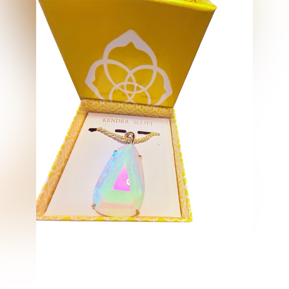 Discontinued Vintage Kendra Scott Sandra 14K Gold Necklace Iridescent Pendant
